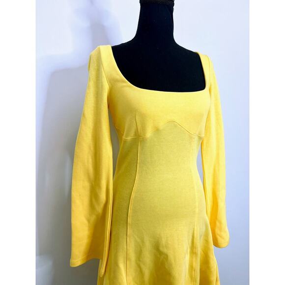 Victor Glemaud Flared Cotton-Blend Mini Dress in Yellow Size XS Pullover Jersey - Picture 5 of 7